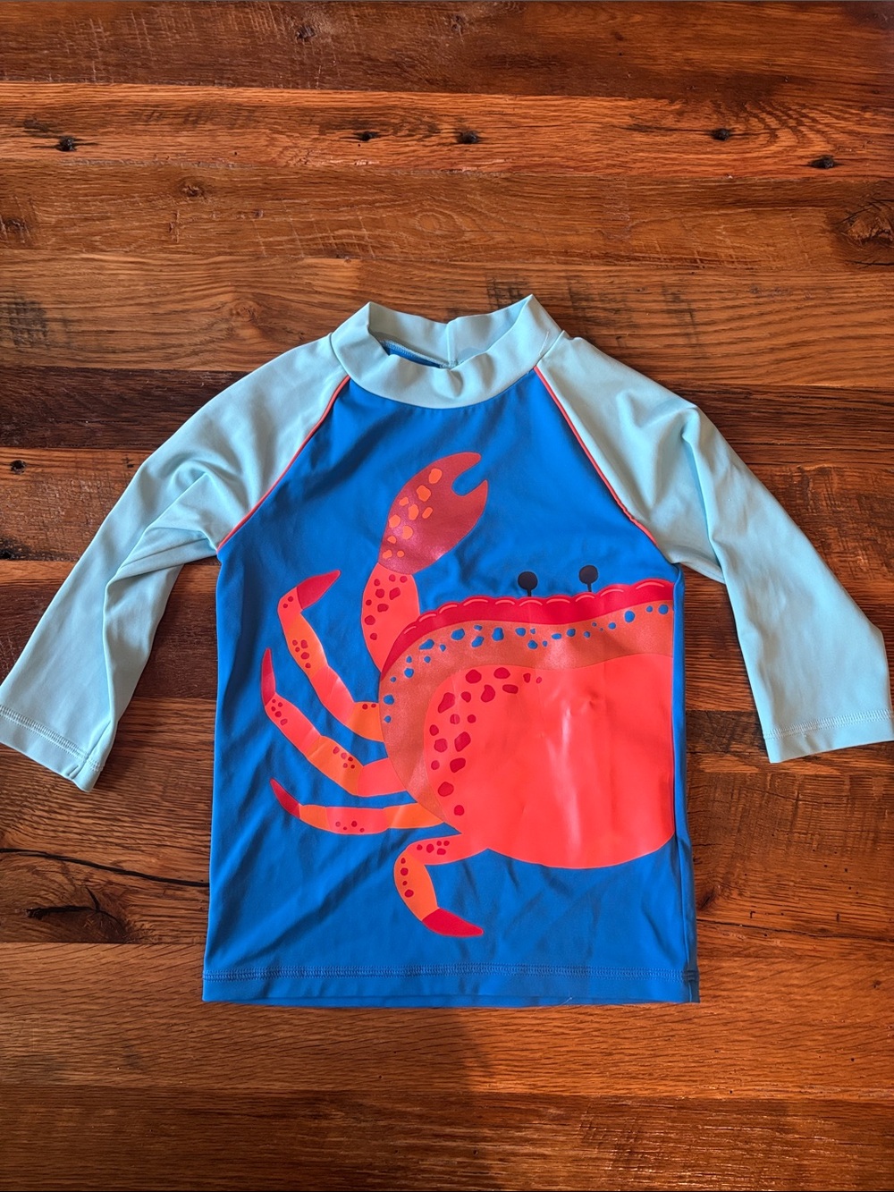 Mini Boden Kids Blue & Light Blue Crab Rash Guard Swim Shirt size 5-6